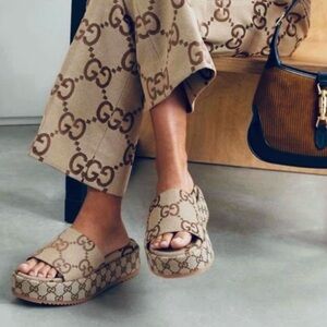 Gucci Angelina GG Logo Platform Sandal Slide